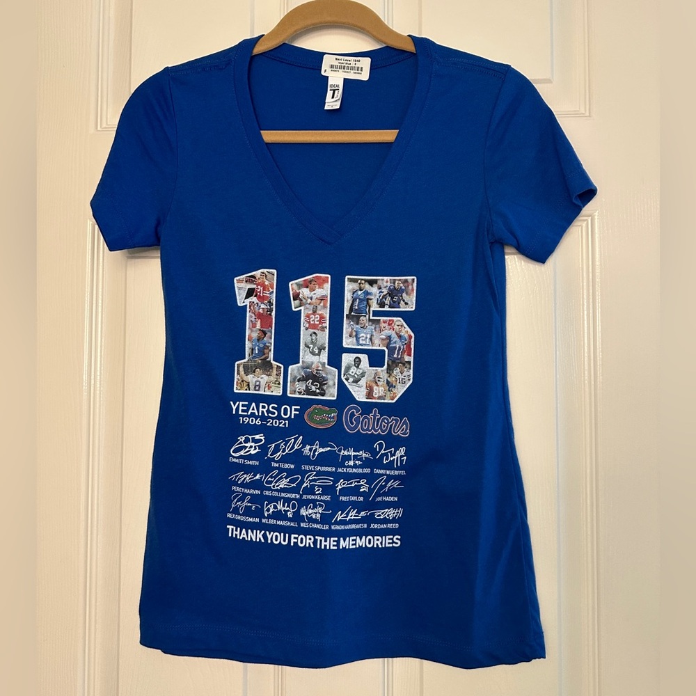 University of Florida Football Blue V-Neck Graphic T-Shirt - Size Small